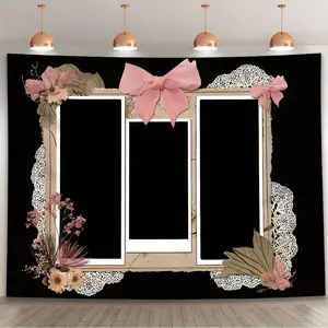 1pc Vintage Photo Frames with Bow Backdrop Banner Backdrop Props Wall Perfect for Photo Booth, Birthday Anniversary Party Supplies, Holiday Accessory and Ornaments Easy Hanging for Outdoor Indoor Masks Decor