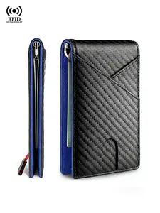 Carbon Fiber Wallet Men Rfid Slim Thin Card Holder Man Wallets Minimalist Male Small Short Purse Black Bi-fold Vallet Billfold Wallets with Money Clip & ID Window, Gift for Boyfriend & Valentine's Day, Business Minimalist Wallet, Minimalist Bifold Wallet