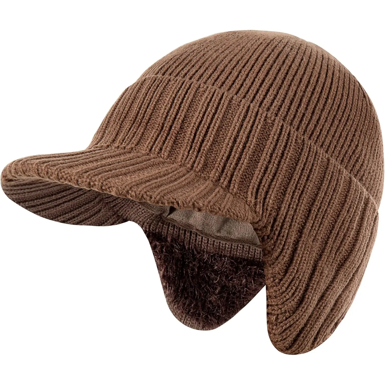 Winter Beanie with Brim and Ear Flaps for Men Knit Hat with  display picture 1
