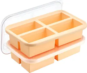 Super Ice Cube Tray 1 Cup X 4 Portions Big Silicone Freezing Mold with Lid, for Soup&Meal, Prep Food Leftovers Freezer Storage Container, 2Pack Winrock