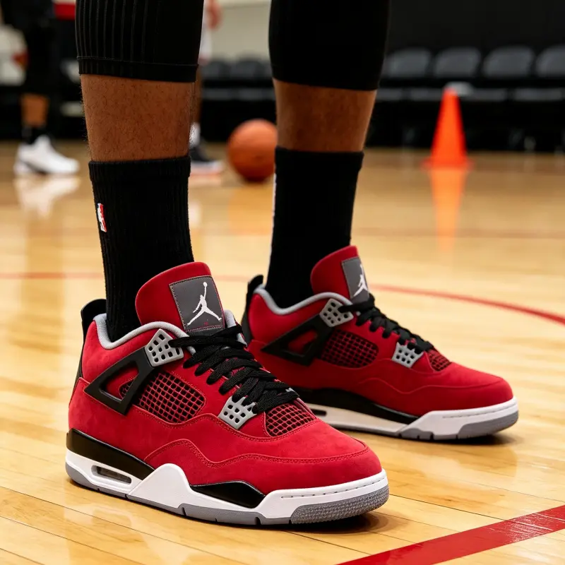 Air Jordan 4 Retro Toro Bravo Red Black Grey Sneakers, Unisex Retro High Top Cushioned Basketball Shoes Casual Daily Fashion Footwear