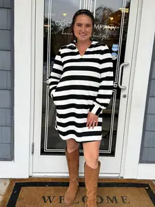 Black Stripe Pocket Sweatshirt Dress