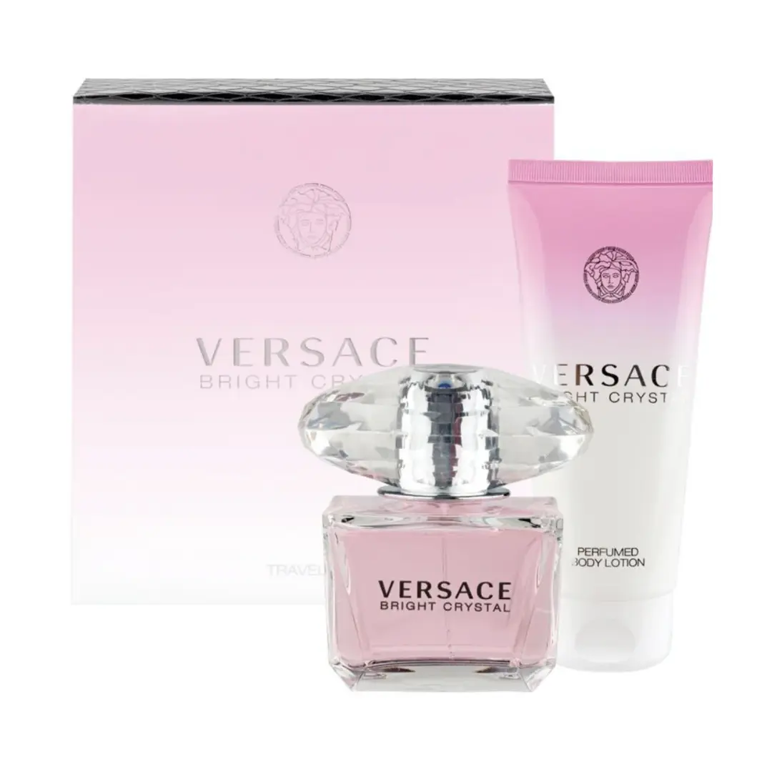Versace Bright Crystal 2-Piece Gift Set For Women | 3.0 oz Eau de Toilette Spray + Perfumed Body Lotion | Luxury Women's Fragrance Set