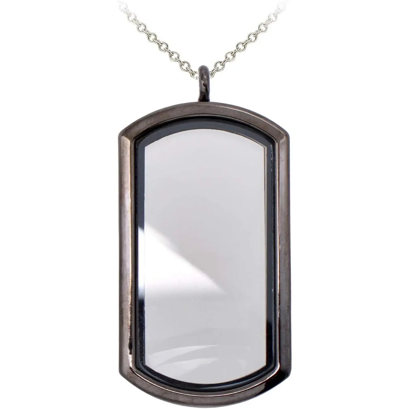 Gun Black Alloy Floating Locket Necklace, Rectangle Glass Pendant with Magnetic Lock for Charms, 2.8 x 5.7 cm, 17+2 Inches Chain, Gift-Ready for Birthday, Anniversary, Floating Charms, Gun Black Flashed, Jewelry Gift Box, Metal Coating