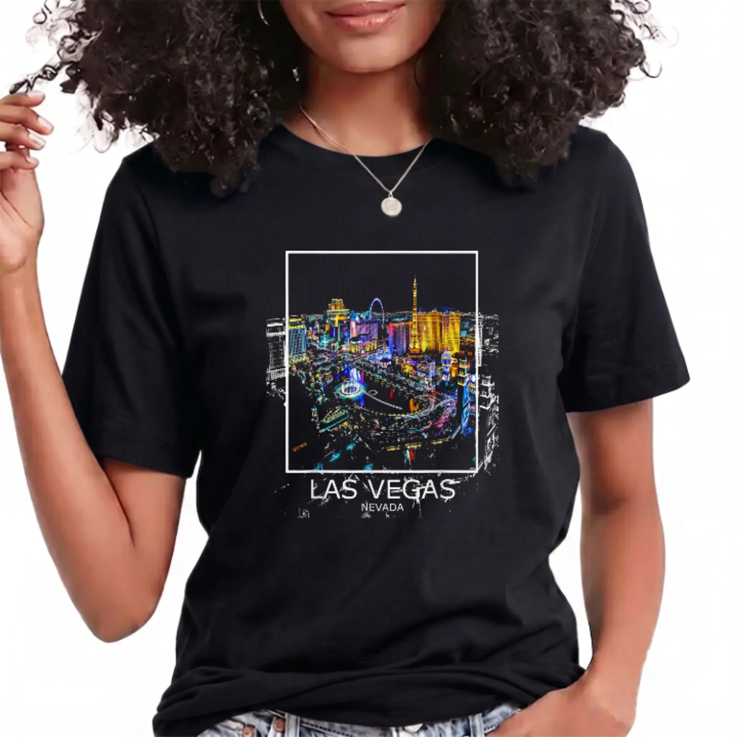 Las Vegas Nevada Welcome to LV Strip Graphic Summer Casual Shortsleeve Cotton T-Shirt