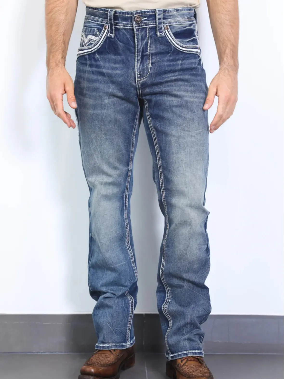 Mens Platini Blue Slim Boot Cut Jeans