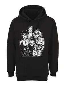 Yu Yu Hakusho Yusuke, Kazuma, Kurama & Hiei Stencil Hoodie – Black Anime Pullover T-Shirt for Men – Streetwear Design