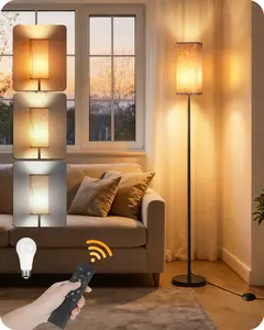64.2” Dimmable Floor Lamp for Living Room with Remote and Foot Switch, Corner Floor Lamp for Bedroom, Includes 10W A19 Bulb, Modern Standing Tall Lamp, ETL Listed Beige and Black