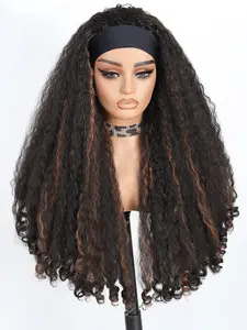 GKtineke Curly Headband Wig 26 Inch, Afro Curly Wigs for Women, Synthetic Hair with Bouncy Curls Ends, Wear and Go Glueless Wig(Natural Color)