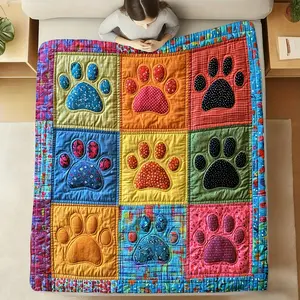 Soft Flannel Dog Paw Print Blanket, Multicolor Plush Throw for Bed, Sofa, Travel, Camping, Pet Bed, Gift for Pet Lovers