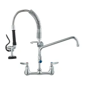 VEVOR Wall-Mounted Brass Kitchen Faucet, 21 Tall, 8 Installation Width, Includes 12 Rotating Spout and Pull-Down Sprayer, Suitable for Single, Double, or Triple Sinks