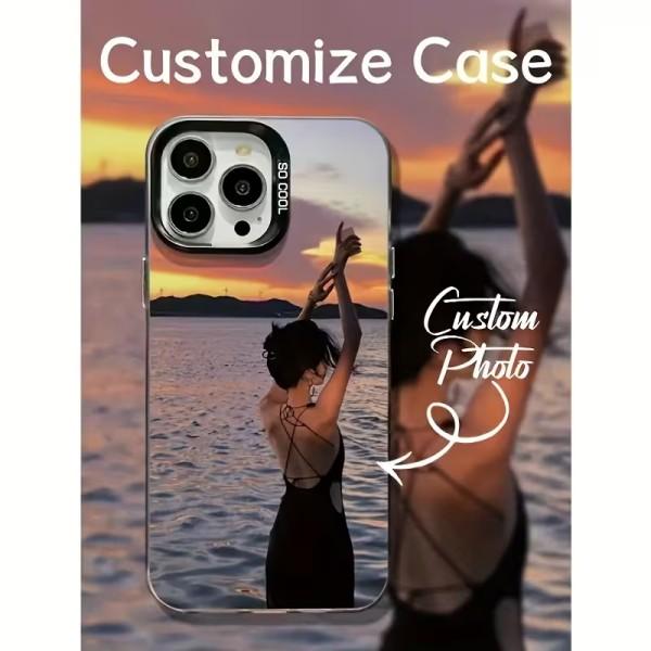 Custom silver phone case for iPhone 12–17 with photo upload; shockproof protective case; personalized gift; custom silver iPhone phone case with photo