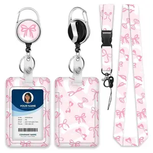 Butterfly Pattern ID Badge Holder Set, 1 Count Retractable Badge Reel with Lanyard & Card Holder, Identification Badges & Supplies for Office