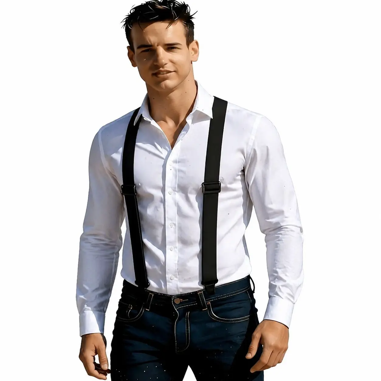 2 Pack Men's Adjustable Suspenders, Elastic Black Suspenders with Secure Buckles, Stretch Straps for Daily Wear and Outdoor Activities