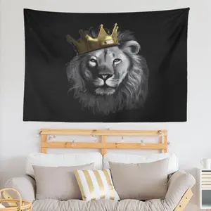 Lion with Crown Pattern Tapestry, Wall Hanging Decor with Installation Accessories, Wall Art for Home Living Room Bedroom Office
