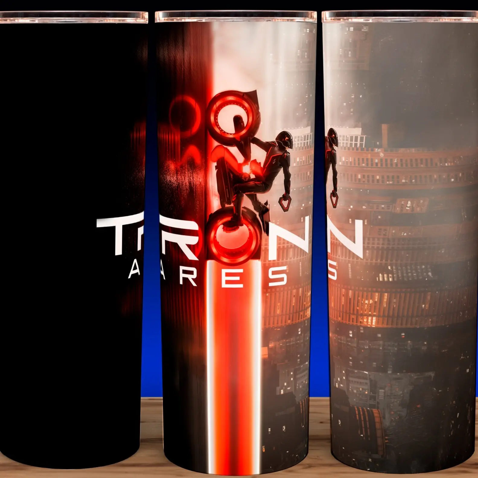 Tron Ares 2025 Movie Light Cycle Up Building Cup Mug Tumbler 20oz with Lid and Straw  Stainless Steel Beverage Glossy Reusable Insulated