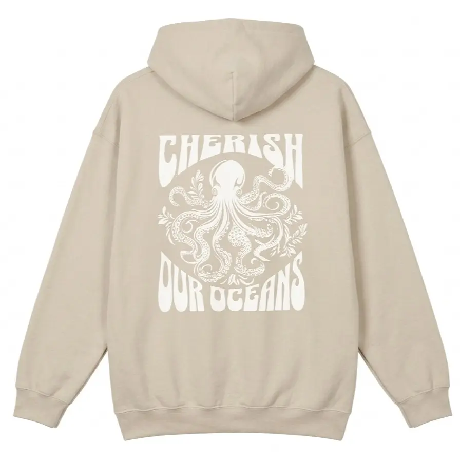 Trendy Oceancore Octopus Hoodie | Oversized Beach Vibes Graphic Sweatshirt.