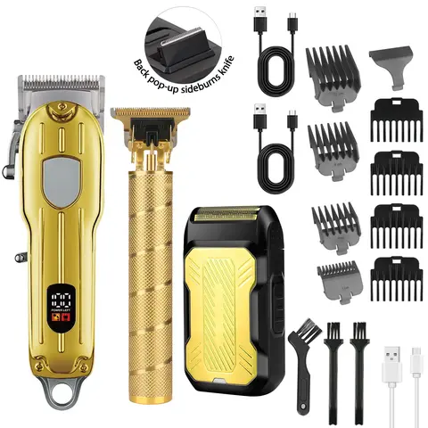 3-Piece Professional Hair Clipper Trimmer Kit for Men,USB-Rechargeable Barber Set,LCD Display,Professional Men's Trimmer Shave Set, Perfect Gift for Husband and Boyfriend