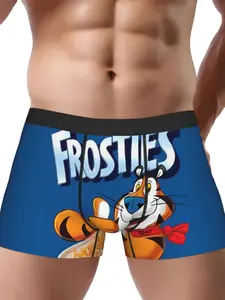 BIIHUDU Men'S Boxer Briefs Cartoon Tiger Cereal Print Underwear Machine Washable Novelty Design for Casual Attire Playful Underwear