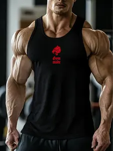 Men's Gym Mode Lion Print Muscle Gym Tank Top, Breathable Fitted Sleeveless Workout Shirt, 4-Way Stretch Bodybuilding Cut Athletic Tank, One Garment Multiple Wears for Gym Weightlifting, Running, Casual Daily Outfits, Summer Fitness Must-Have