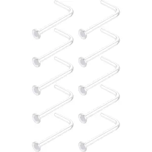 18g Clear Nose Studs for Work - L Shape Clear Nose Rings Piercing Retainers - Bioflex Plastic Nose Rings for Surgery - Flat Top 18 Gauge (1.0mm) 10pcs Pack