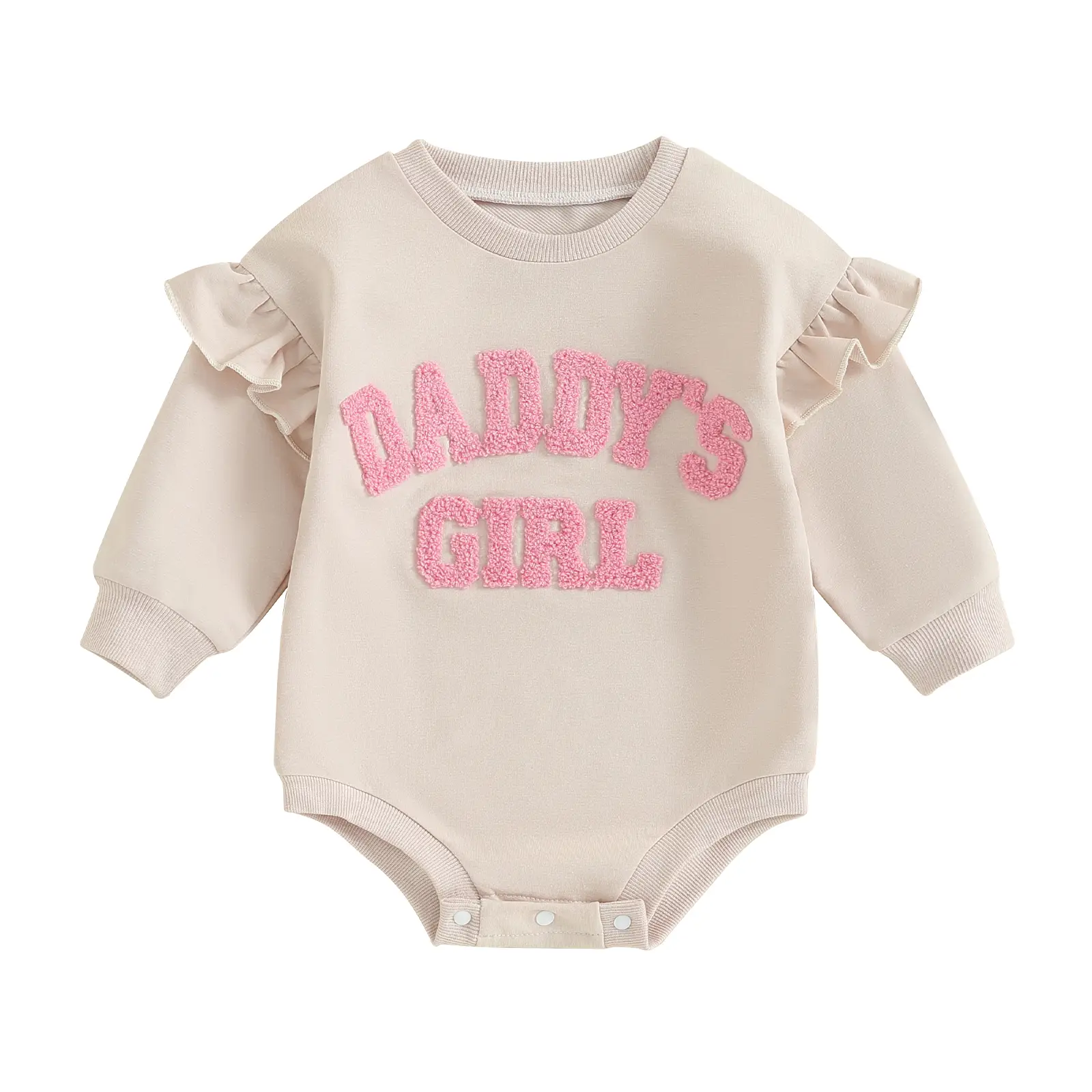 Baby Girl Romper Ruffle Long Sleeve Crew Neck Letter Embroidery Bodysuit Newborn Clothes 0-18M Cute