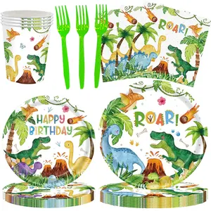 Dinosaur Themed Birthday Party Decorations Set, Includes Rex Disposable Plates Cups Napkins for 20 Guests, Perfect Dinosaur Birthday Party Supplies