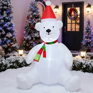 4FT Christmas Blow Up White Bear Inflatables Decorations with LED Light Indoor Yard Graden Lawn