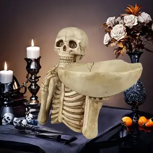Resin Skull Tray Decorative Bowl Ornaments, Unique Skeleton Design for Indoor Outdoor Decoration, Perfect for Halloween Gothic Theme Rooms