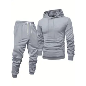 [Customer Favorite] Men's Casual Sportswear Set - Long Sleeve Hoodie & Drawstring Joggers, Solid Color, Polyester Blend, Machine Washable - Perfect for Spring/Fall