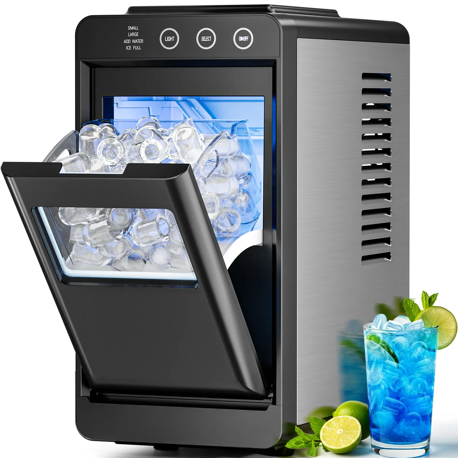 Antarctic Star Countertop Ice Maker with LED control, Selectable S/L Ice Size, 26.5 lbs/24Hrs, 8 Ice Cubes in 6 Mins, Auto-Cleaning, Portable with Ice Basket & Scoop for Home/Kitchen/Camping/RV,techvibes
