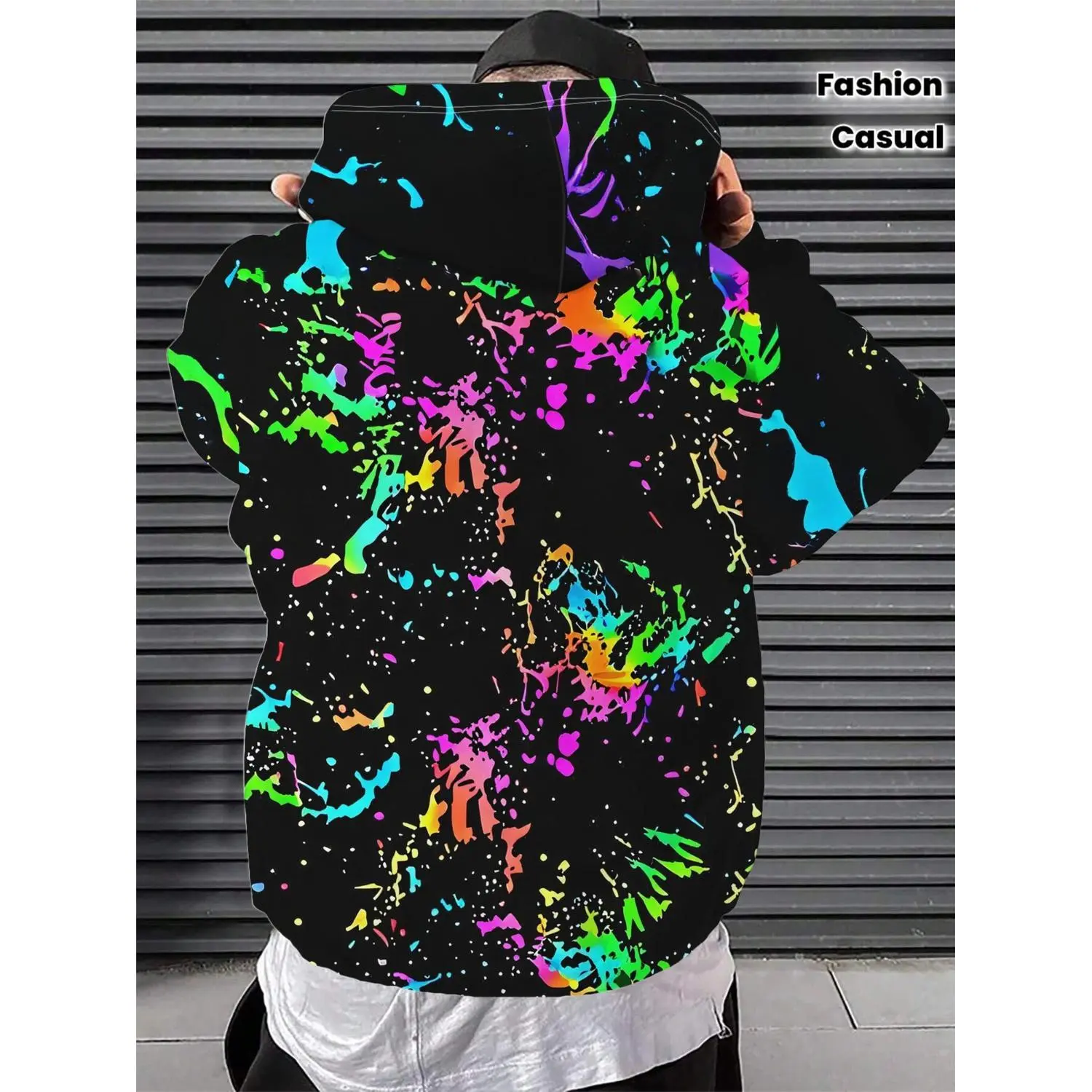 Men's Hooded Sweatshirt, Trendy Abstract Ink Splatter Print Casual Top for Spring/Autumn