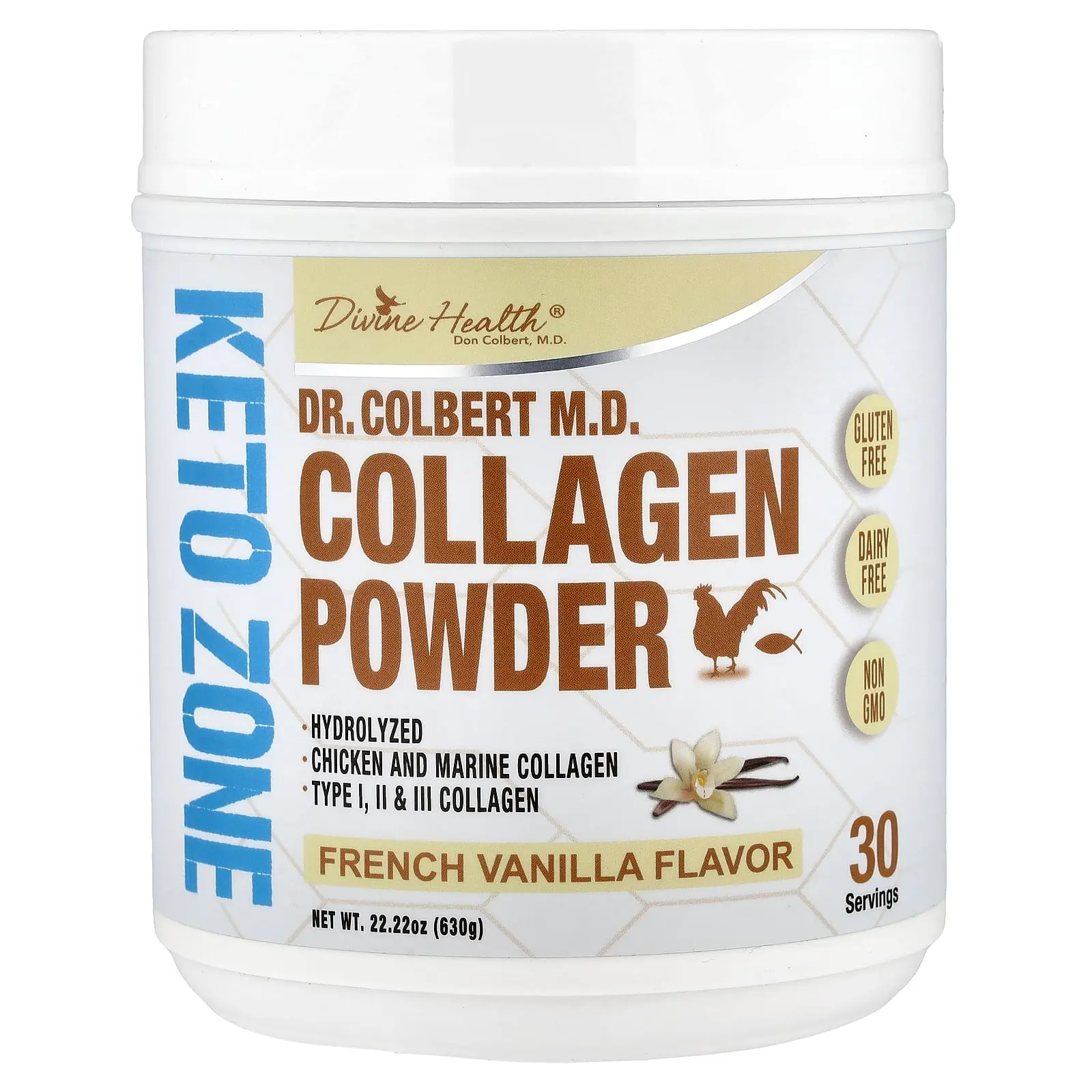Divine Health Dr. Colbert M.D., Collagen Powder, French Vanilla, 22.22 oz (630 g)