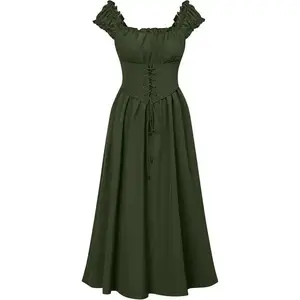 Corset Dress for Women Renaissance Cottagecore Dress with Pockets Sleeveless Midi Summer Dresses