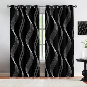 2pcs geometric stripe pattern high-definition digital printed decorative curtains, semi transparent to protect privacy, fade resistant, suitable for bedroom and living room decoration, home decoration, living room curtains, Window Curtain