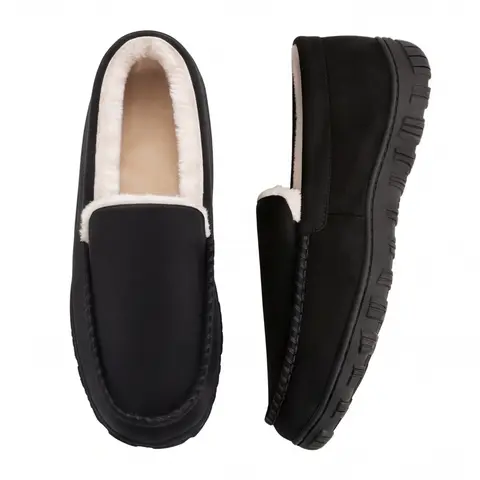 shoeslocker Men's Ankle Clog Slippers - Indoor/Outdoor, Memory Foam, Breathable, Wide Width, Lightweight, Black Casual Shoes - Mens Gifts, Dad Gifts Christmas Holiday Footwear