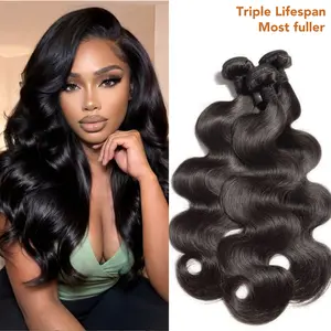 Charmanty Hair Luxury Salon Bundles  100% Raw Human Hair Double Drawn Hair Body Wave/ Straight/ Deep Wave Hair Extensions Weft  Black Natural Color No Shedding Glossy Hair Bundlesdles