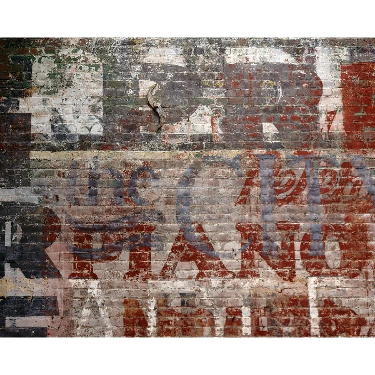 212 MAIN Vintage Nonwoven Faux Brick Wall Mural - 6 Pre-Cut Panels, 9ft10in x 7ft10in Large Size, Vintage Text Warehouse-Look Large Panel Hanging Home Decor Supplies