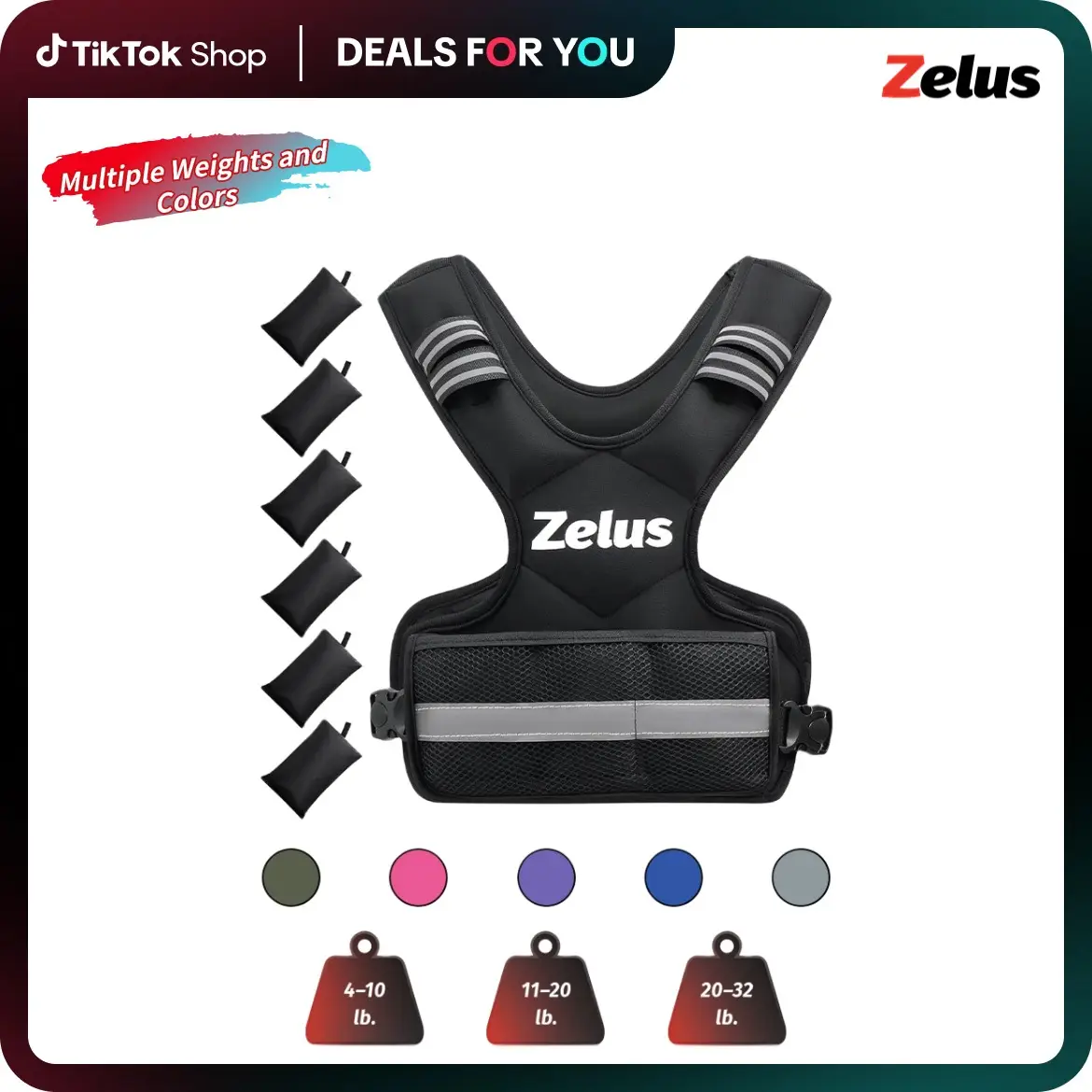 【Fall Deals For You】ZELUS Weighted Vests, 4-10lbs/11-20lbs/20-32lbs Adjustable Workout Weighted Vest with 6 Ironsand Weights for Men&Women: Motivation