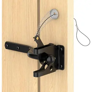 Self Locking Gate Latch with Spring Cable Pull, Automatic Lever Latch for Wooden Fence, Door Latch Hardware for Outdoor Fence, Secure Pool, Garden, Shed, Cage, Black Finish