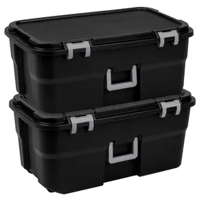 Sterilite Wheeled Footlocker, 22 Gal Storage Container with Lid, Black, 2 Pack