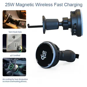 Magnetic Phone Charger, T13 QI2 Magnetic Car Wireless Charging Holder with 25W Fast Charging, Night Light, Air Cooling Heat Dissipation for iPhone & MagSafe-Enabled Phones