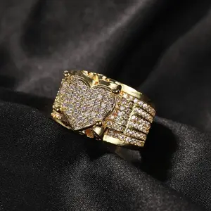 [ICE HUE] Unisex 18K Gold Vacuum Plated Copper Ring with 5A+ Sri Lanka Zircon, Miami-Italy-Mexico & Micro Inspired Luxury Costume Jewelry, Daily Wear & Gift Idea, Classic Hip Hop Simple Sporty Styles, Gold Ring