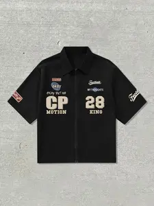 Men's Letter Print Short Sleeve Shirt, Regular Fit Casual Street Short Sleeve Collared Top for Daily Wear, Men's Clothes for All Seasons, Casual Comfy Collared