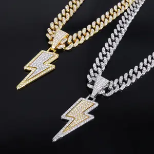 New Cuban Chain Lightning Pendant for Men, Trendy and Unique Rap Style Hip-Hop Pendant with Diamonds