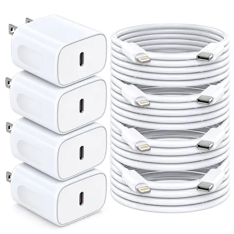 4-Set 20W  Fast Charging Block Adapter with 6FT USB-C to Lightning Data Sync Charging Cord for  14 13 12 11 Pro Max Xs Xr X8 SE AirPods iPad & More high speed type-c cable charge cable usb cable kit super  type c