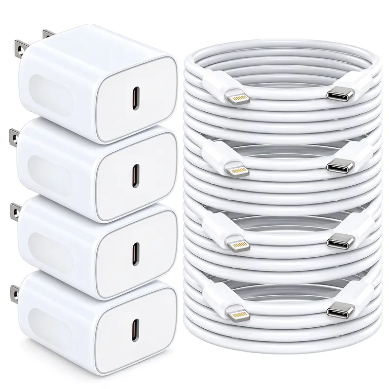 4-Set 20W Fast Charging Block Adapter with 6FT USB-C to Lightning Data Sync Charging Cord for 14 13 12 11 Pro Max Xs Xr X8 SE AirPods iPad & More high speed type-c cable charge cable usb cable kit super type c