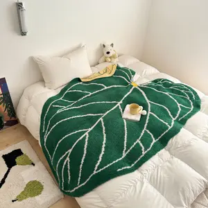 King Size Leaf Blanket, Half Velvet Asymmetrical Design, Plant Throw, Perfect Gift for Fall Winter, Bedroom Living Room Sofa Decor