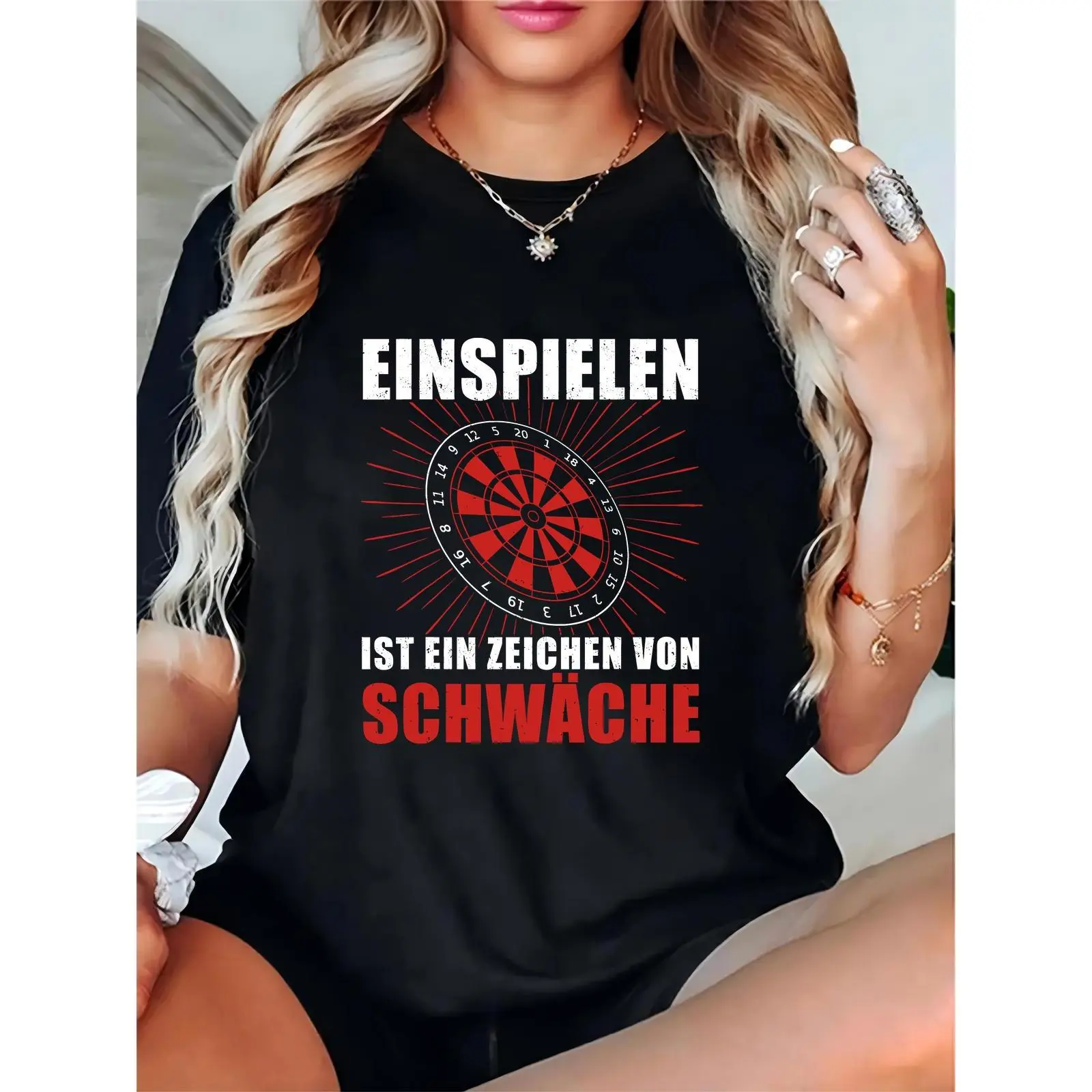 Women's Casual Dartboard Graphic T-Shirt in 100% Soft Cotton, Crew Neck Tee with a Regular Fit for Game Nights