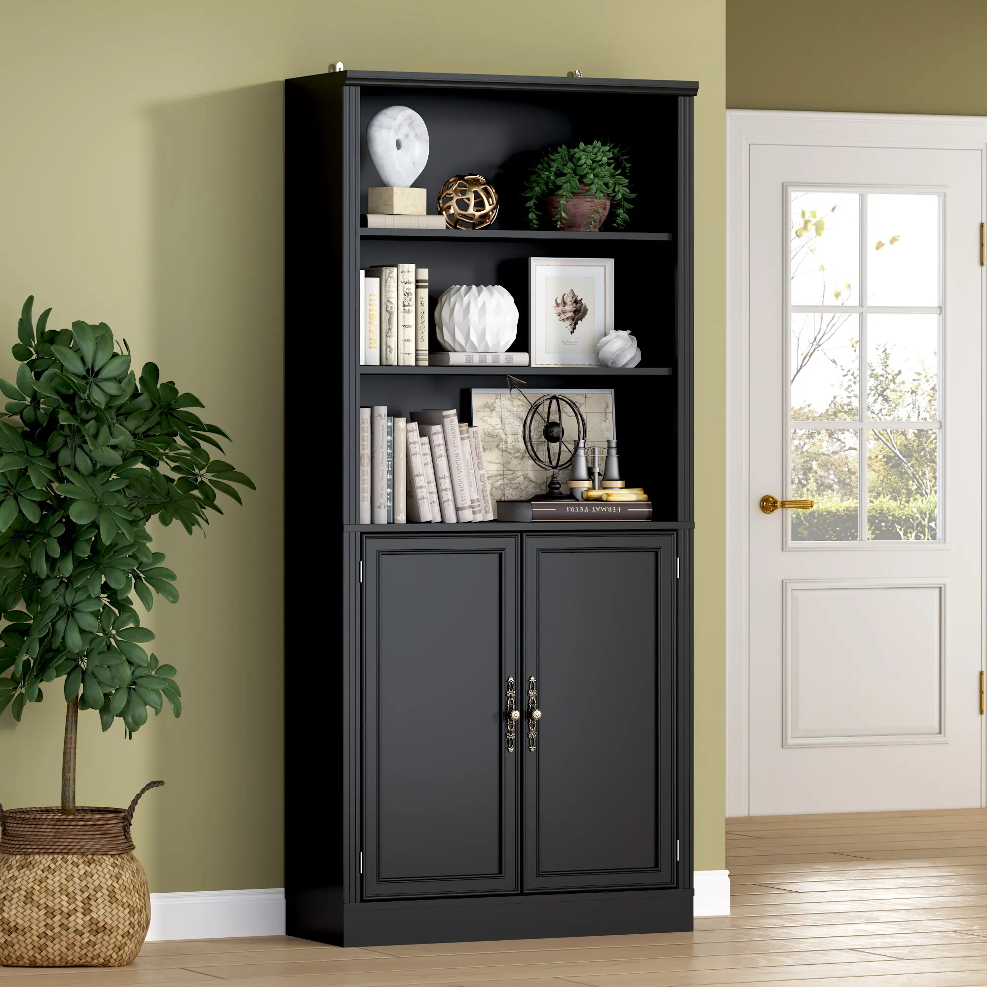 5-Tier Bookshelf with Built-In Shelving Cabinets, Adjustable Shelves & Drawers - Indoor Racks & Shelves Furniture, Functional Stylish Home Organizer, Father's Day Gift Idea, Bookshelf With Drawers, Built-In Shelving Cabinets, Racks & Shelves